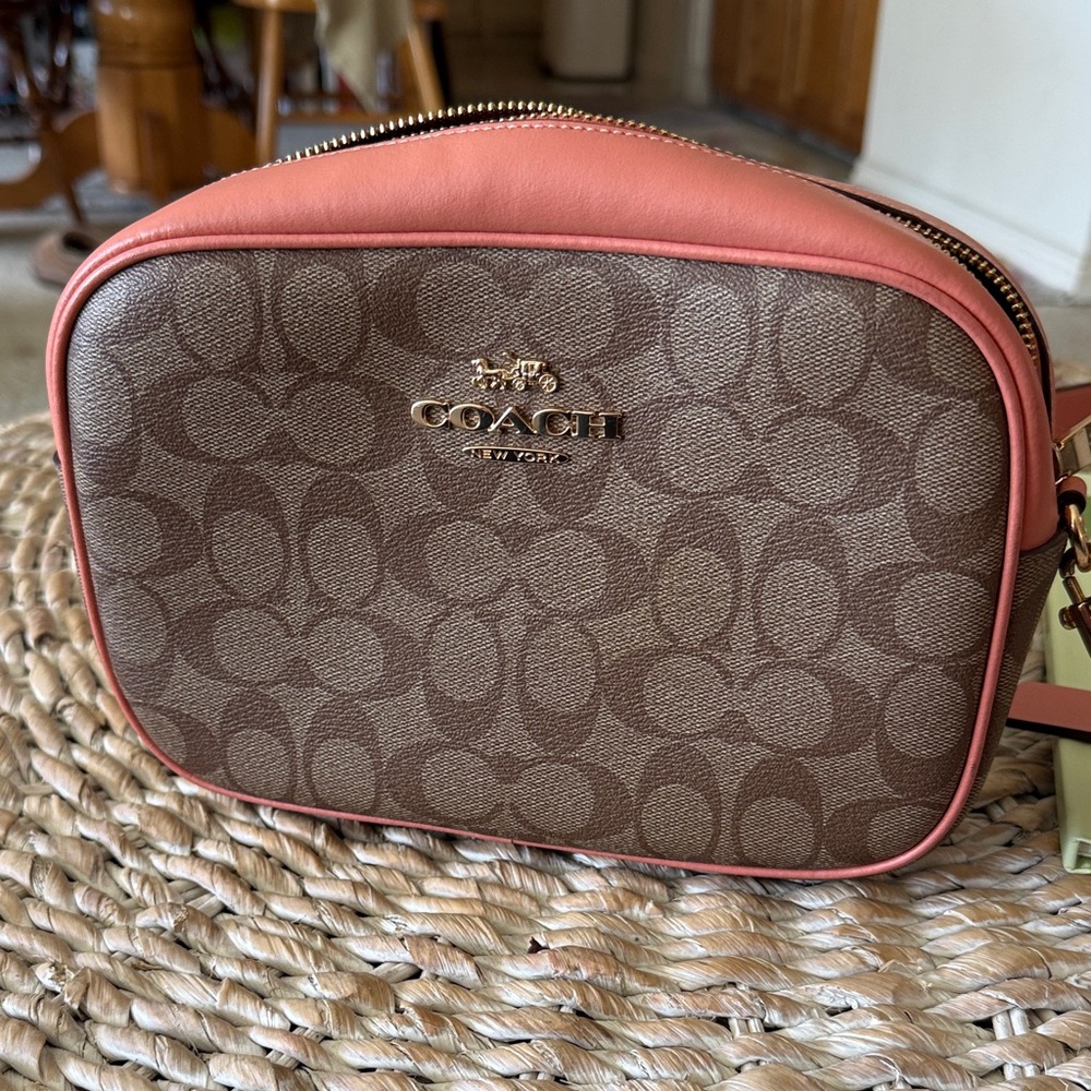 Coach Signature Brown and Coral Crossbody Bag